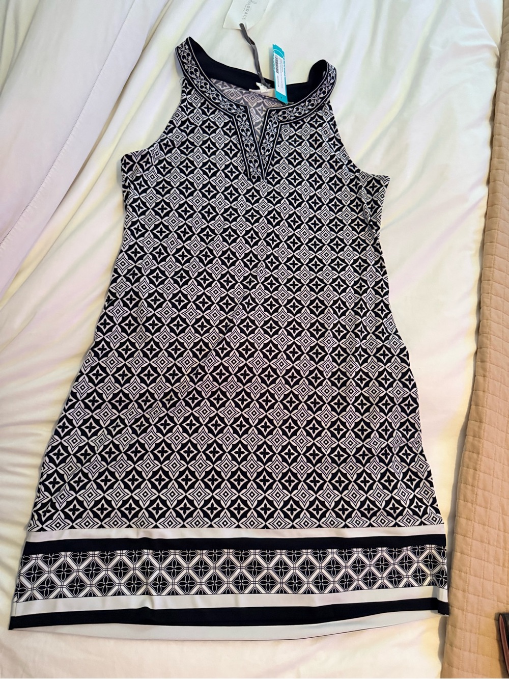 Sleeveless Black & White Geometric Mini Dress